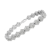 Bids.com .925 Sterling Silver 2.0 cttw Diamond 7 Stone Floral Cluster Link Bracelet (I-J Color, I3 Clarity) -7.25" Bracelets White Smoke White.Sterling Silver / 7.25