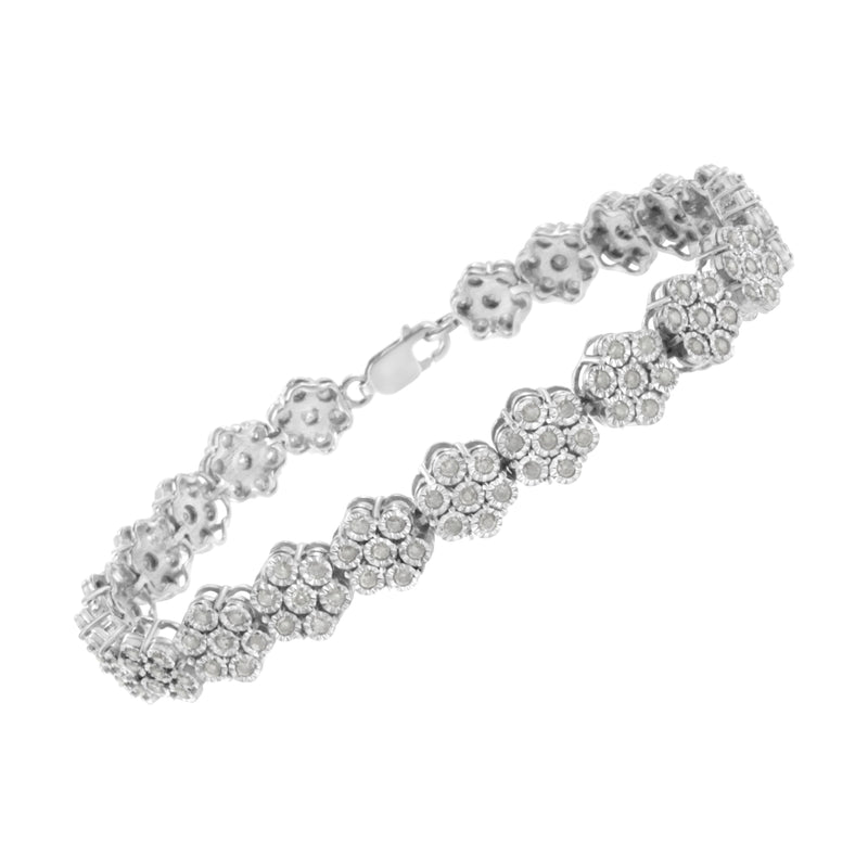 Bids.com .925 Sterling Silver 2.0 cttw Diamond 7 Stone Floral Cluster Link Bracelet (I-J Color, I3 Clarity) -7.25" Bracelets White Smoke White.Sterling Silver / 7.25