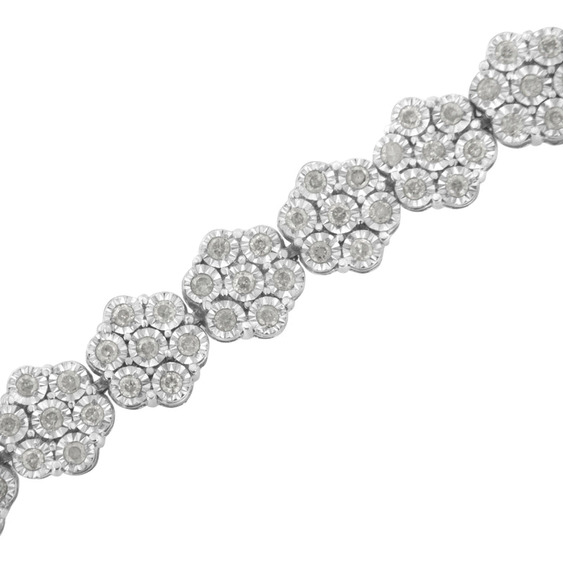 Bids.com .925 Sterling Silver 2.0 cttw Diamond 7 Stone Floral Cluster Link Bracelet (I-J Color, I3 Clarity) -7.25" Bracelets White Smoke White.Sterling Silver / 7.25