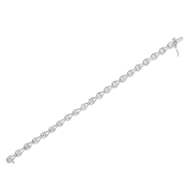Bids.com .925 Sterling Silver 1/10 Cttw Miracle-Set Diamond Pear Shape and Bezel Link Bracelet (I-J Color, I3 Clarity) - 7.25" Bracelets White Smoke White.Sterling Silver / 7.25