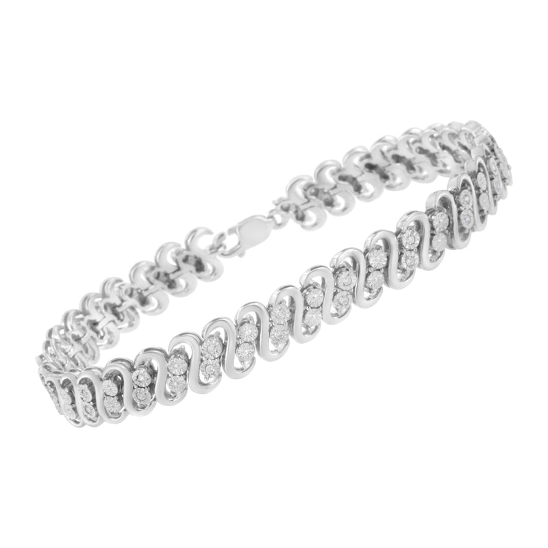 Bids.com .925 Sterling Silver 1/4 cttw Round-Cut Diamond Double Row Wrapped S-Link Bracelet (I-J Color, I2-I3 Clarity) - Size 7.25" Bracelets White Smoke White.Sterling Silver / 7.25