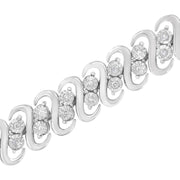 Bids.com .925 Sterling Silver 1/4 cttw Round-Cut Diamond Double Row Wrapped S-Link Bracelet (I-J Color, I2-I3 Clarity) - Size 7.25" Bracelets White Smoke White.Sterling Silver / 7.25