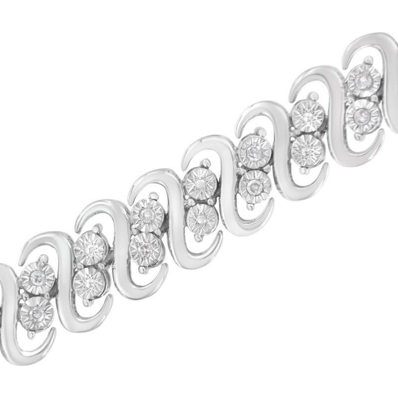 Bids.com .925 Sterling Silver 1/4 cttw Round-Cut Diamond Double Row Wrapped S-Link Bracelet (I-J Color, I2-I3 Clarity) - Size 7.25" Bracelets White Smoke White.Sterling Silver / 7.25