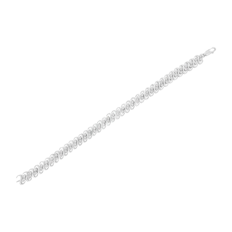 Bids.com .925 Sterling Silver 1/4 cttw Round-Cut Diamond Double Row Wrapped S-Link Bracelet (I-J Color, I2-I3 Clarity) - Size 7.25" Bracelets White Smoke White.Sterling Silver / 7.25