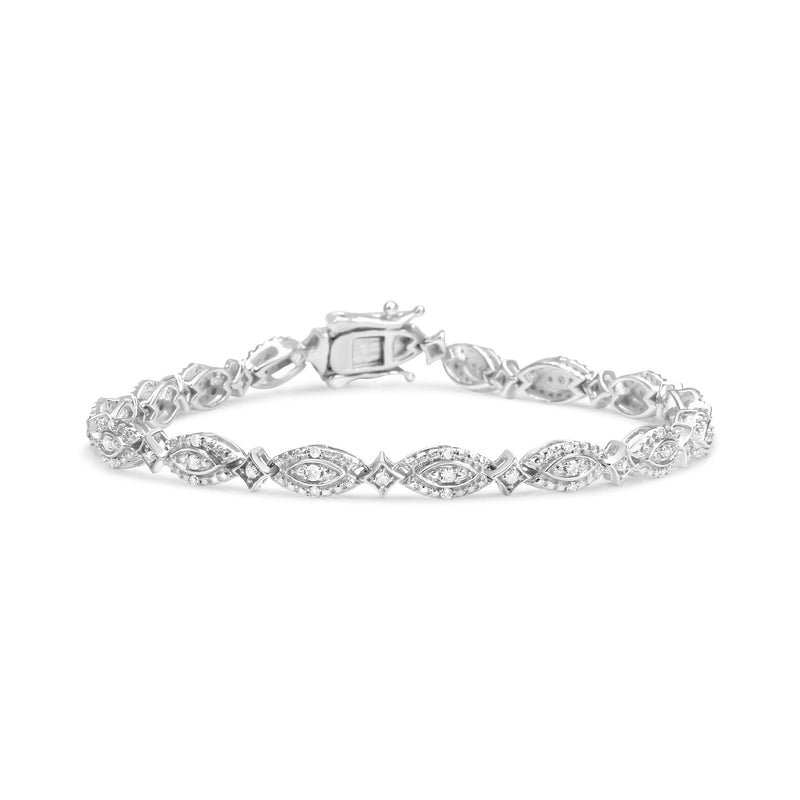 Bids.com .925 Sterling Silver 1/2 Cttw Diamond Alternating Marquise and Starburst Shaped Link Bracelet (I-J Color, I2-I3 Clarity) - 7.25" Bracelets White Smoke White.Sterling Silver / 7.25