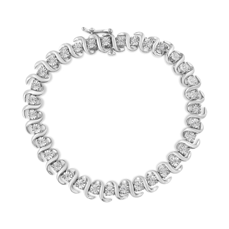 Bids.com .925 Sterling Silver 1/3 Cttw Miracle-Set Diamond "S" Link Tennis Bracelet (I-J Color, I3 Clarity) - Size 7.25" Bracelets White Smoke White.Sterling Silver / 7.25