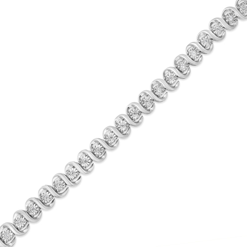 Bids.com .925 Sterling Silver 1/3 Cttw Miracle-Set Diamond "S" Link Tennis Bracelet (I-J Color, I3 Clarity) - Size 7.25" Bracelets White Smoke White.Sterling Silver / 7.25