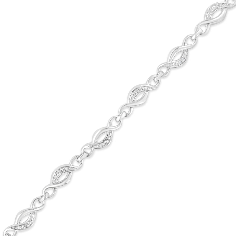 Bids.com .925 Sterling Silver Prong Set Diamond Accent Curved Spiral Link Bracelet (I-J Color, I3 Clarity) - 7.25" Bracelets White Smoke White.Sterling Silver / 7.25