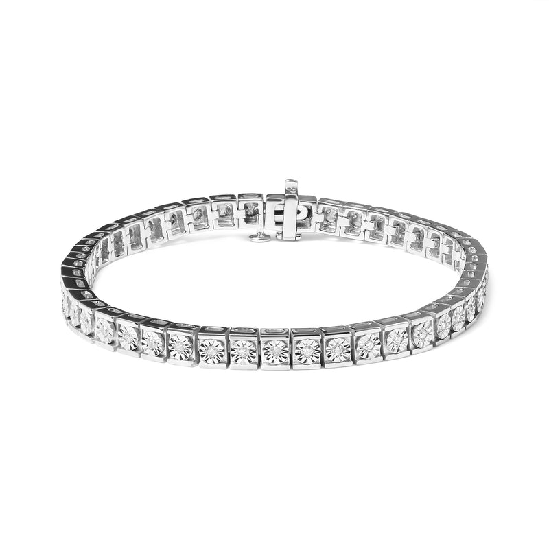 Bids.com .925 Sterling Silver 1/4 Cttw Miracle Set Diamond and Bead Link 7.25" Tennis Bracelet (I-J Color, I2-I3 Clarity) Bracelets White Smoke White.Sterling Silver / 7.25