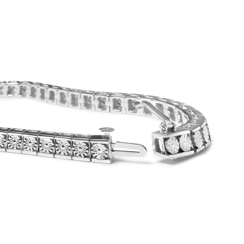 Bids.com .925 Sterling Silver 1/4 Cttw Miracle Set Diamond and Bead Link 7.25" Tennis Bracelet (I-J Color, I2-I3 Clarity) Bracelets White Smoke White.Sterling Silver / 7.25