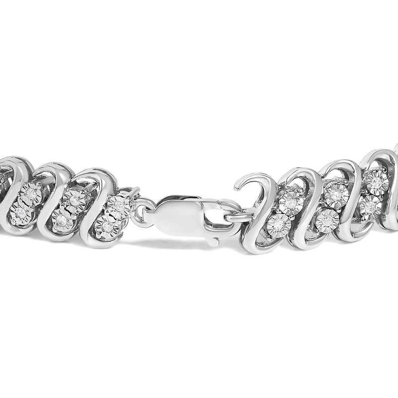 Bids.com .925 Sterling Silver 1/2 Cttw Diamond Double Row S-Link Bracelet (I-J Color, I2-I3 Clarity) - 7.5" Inches Bracelets White Smoke White.Sterling Silver / 7.5
