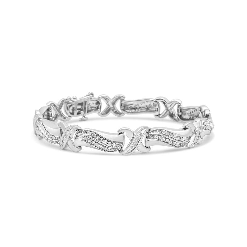 Bids.com .925 Sterling Silver 1 3/4 Cttw Diamond Wave and X Link Tennis Bracelet (I-J Color, I3 Clarity) - 7" Bracelets White Smoke White.Sterling Silver / 7.25