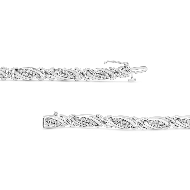 Bids.com .925 Sterling Silver 1.00 Cttw Round Diamond X-Link Bracelet (I-J Color, I2-I3 Clarity) - Size 7.25" Bracelets White Smoke White.Sterling Silver / 7.25