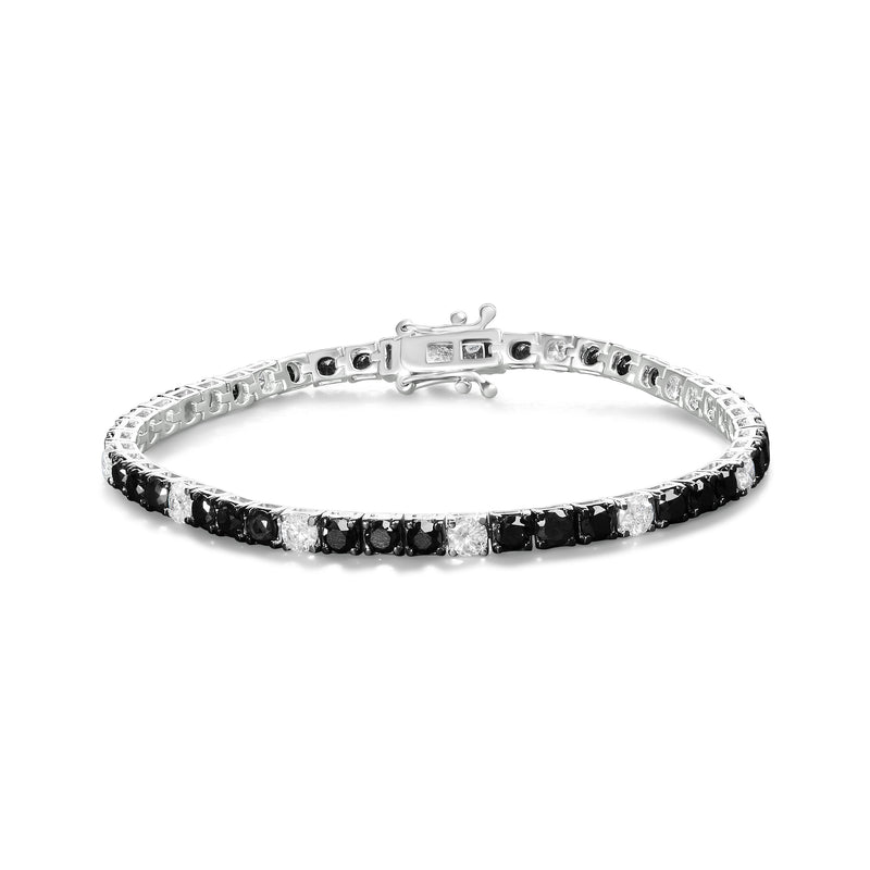 Bids.com .925 Sterling Silver 3.0 Cttw Black and White Diamond Tennis Bracelet (I-J Color, I2-I3 Clarity) - 7.25" Inches Bracelets White Smoke White.Sterling Silver / 7.25 / 10