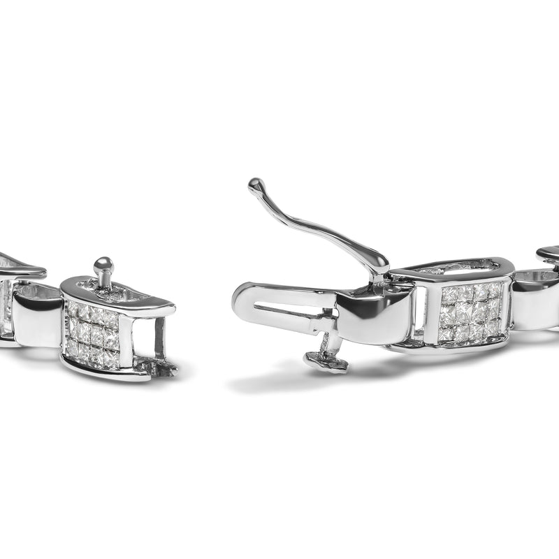Bids.com 14K White Gold 2.00 Cttw Princess Diamond Invisible Set Link Bracelet (H-I Color, SI2-I1 Clarity) - 7" Bracelets White Smoke White.Gold / 7