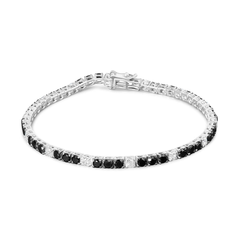 Bids.com .925 Sterling Silver 3.0 Cttw Black and White Diamond Tennis Bracelet (I-J Color, I2-I3 Clarity) - 7.25" Inches Bracelets White Smoke White.Sterling Silver / 7.25 / 6