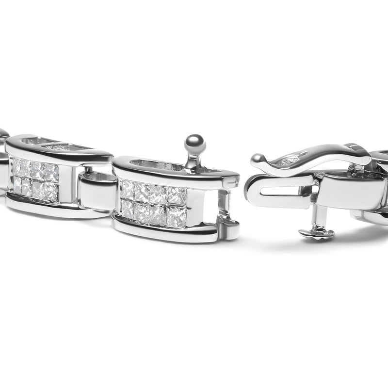 Bids.com 14K White Gold 3.0 Cttw Invisible Set Princess Cut Diamond Link and Buckle 7.25" Tennis Bracelet (I-J Color, I1-I2 Clarity) Bracelets White Smoke White.Gold / 7.25