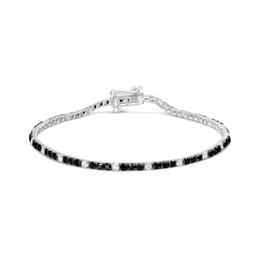 Bids.com .925 Sterling Silver 3.0 Cttw Black and White Diamond Tennis Bracelet (I-J Color, I2-I3 Clarity) - 7.25" Inches Bracelets White Smoke White.Sterling Silver / 7.25 / 3