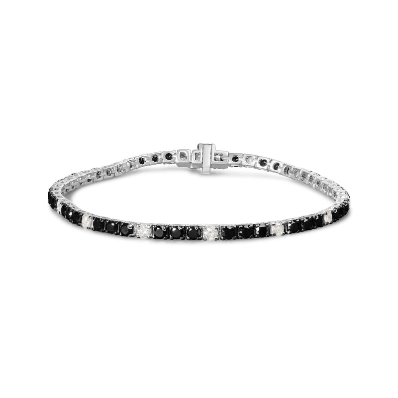 Bids.com .925 Sterling Silver 3.0 Cttw Black and White Diamond Tennis Bracelet (I-J Color, I2-I3 Clarity) - 7.25" Inches Bracelets White Smoke White.Sterling Silver / 7.25 / 5