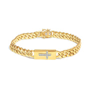 Bids.com 14K Yellow Gold Plated .925 Sterling Silver Diamond Accent Inlaid Cross Cuban Link Bracelet (I-J Color, I3 Clarity)-  7.25" Bracelets White Smoke Yellow.Sterling Silver / 7.25