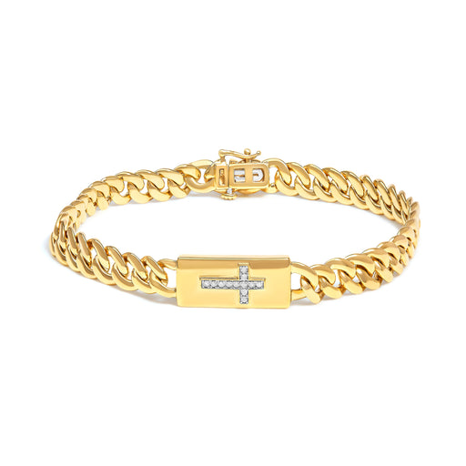 Bids.com 14K Yellow Gold Plated .925 Sterling Silver Diamond Accent Inlaid Cross Cuban Link Bracelet (I-J Color, I3 Clarity)-  7.25" Bracelets White Smoke Yellow.Sterling Silver / 7.25