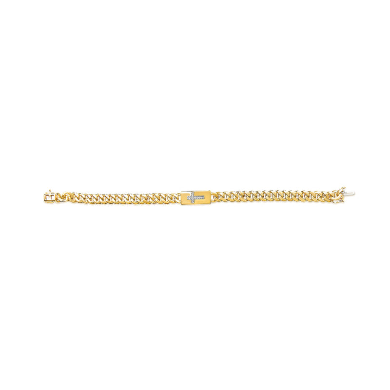 Bids.com 14K Yellow Gold Plated .925 Sterling Silver Diamond Accent Inlaid Cross Cuban Link Bracelet (I-J Color, I3 Clarity)-  7.25" Bracelets Seashell Yellow.Sterling Silver / 7.25