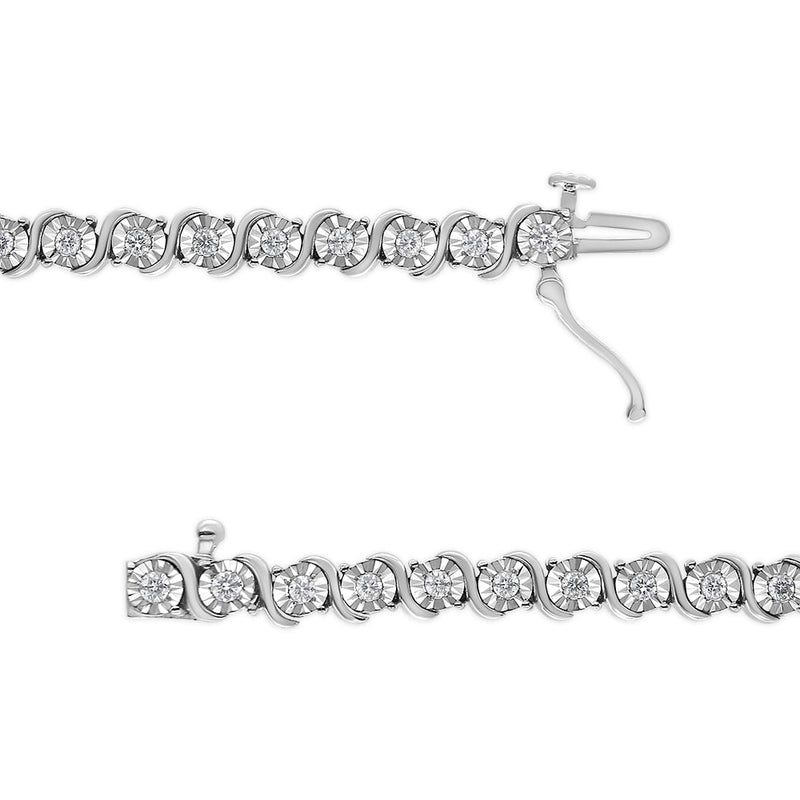 Bids.com 14K White Gold 1.00 Cttw Lab Grown Diamond Round Miracle Plate and "S" Link Tennis Bracelet (F-G Color, VS2-SI1 Clarity) Size 7" Bracelets White Smoke White.Gold / 7