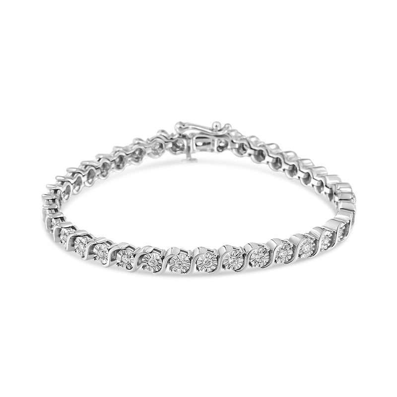 Bids.com 14K White Gold 1.00 Cttw Lab Grown Diamond Round Miracle Plate and "S" Link Tennis Bracelet (F-G Color, VS2-SI1 Clarity) Size 7" Bracelets White Smoke White.Gold / 7