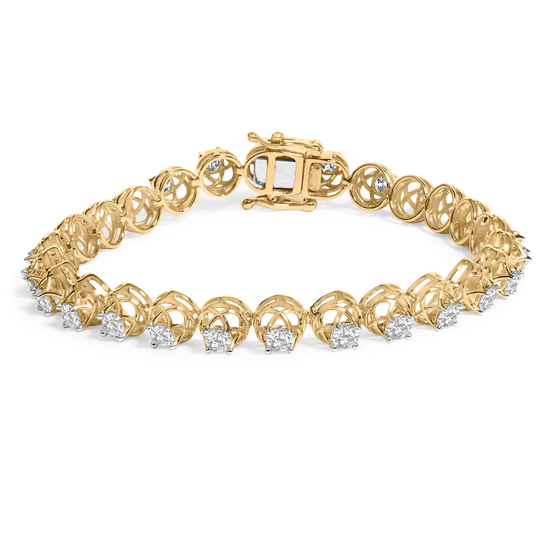 Bids.com 14K Yellow Gold Plated .925 Sterling Silver 3 9/10 Cttw Diamond Buttercup Style Tennis Bracelet Bracelets White Smoke Yellow.Sterling Silver / 7