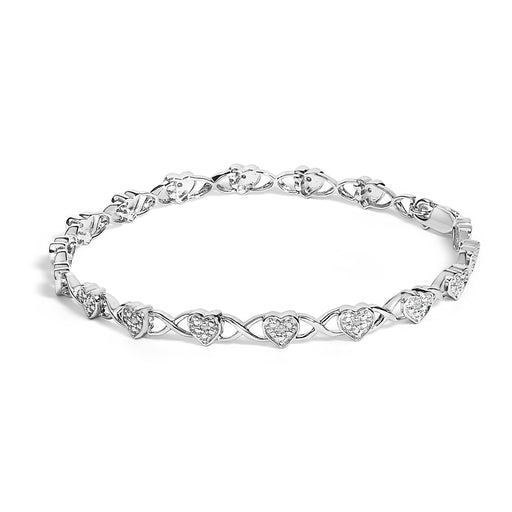 Bids.com .925 Sterling Silver Diamond Accent Heart Link Bracelet (I-J Color, I3 Clarity) - 7.25" Bracelets White Smoke White.Sterling Silver / 7.25