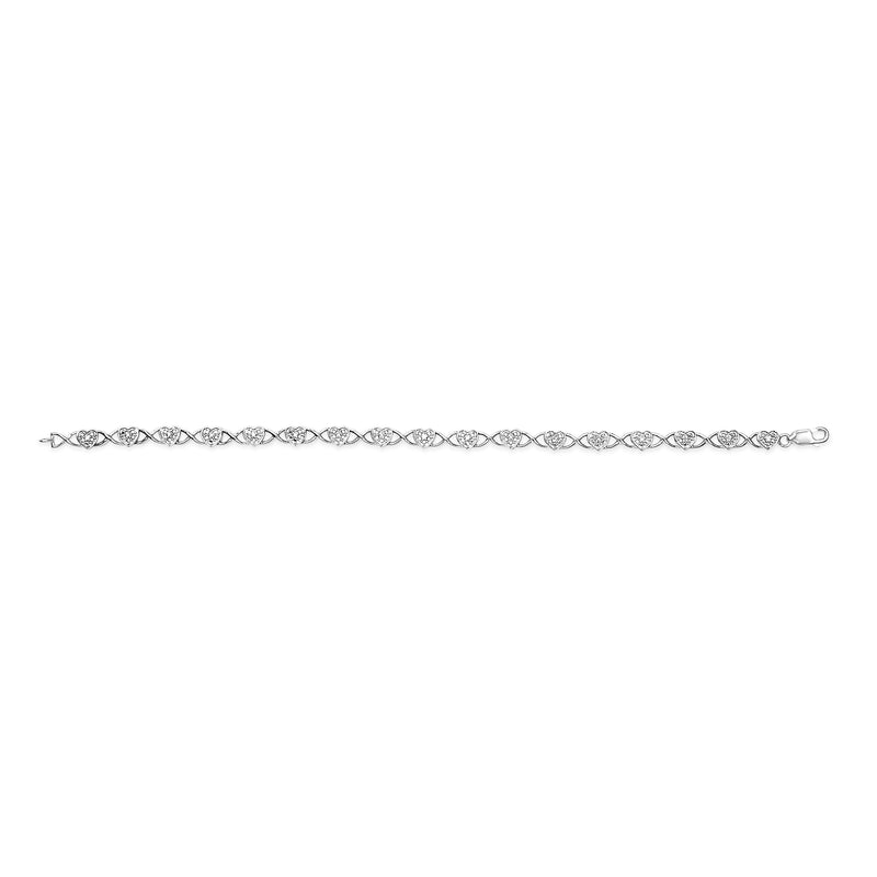 Bids.com .925 Sterling Silver Diamond Accent Heart Link Bracelet (I-J Color, I3 Clarity) - 7.25" Bracelets Light Gray White.Sterling Silver / 7.25