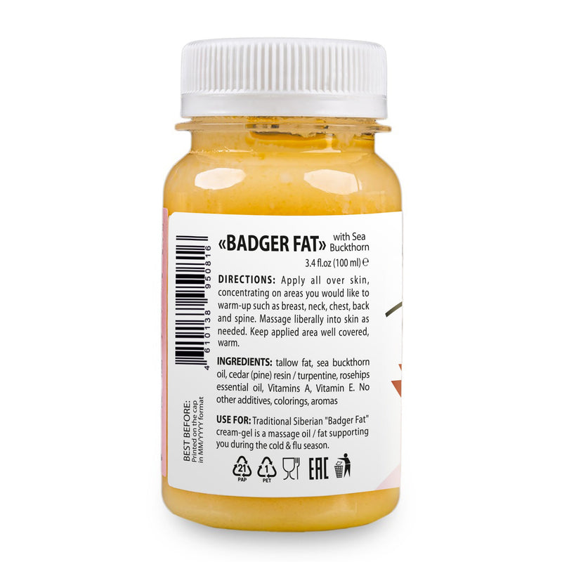 SiberianGreen.com Siberian Badger Fat Cream-Gel – Warming Formula with Eucalyptus, Mint, and Red Pepper | 100ml Massage Oil Light Gray