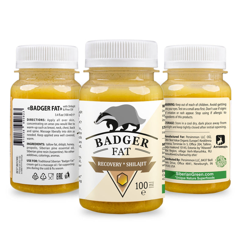 SiberianGreen.com Badger Fat Cream-Gel with Altai Shilajit & Siberian Pine | 100ml Massage Oil White Smoke