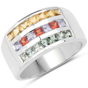 Bids.com 1.69 Carat Genuine Multi Sapphire .925 Sterling Silver Ring Rings White Smoke size 8.00,size 6.00,size 7.00