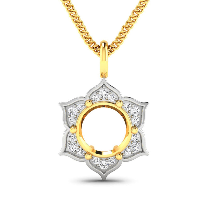 Bids.com 0.14 Carat Genuine White Diamond 14K Yellow Gold Semi Mount Pendant - holds 8.00mm Round Gemstone Pendants White Smoke