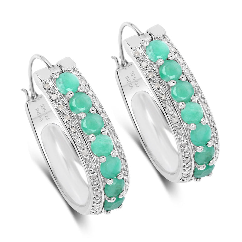 Bids.com 3.42 Carat Genuine Emerald and White Diamond .925 Sterling Silver Earrings Earrings White Smoke