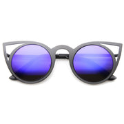 zeroUV Women's Laser Cut Round Metal Mirror Lens Sunglasses A102 Sunglasses White Smoke Black Blue Mirror