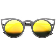 zeroUV Women's Laser Cut Round Metal Mirror Lens Sunglasses A102 Sunglasses White Smoke Black Yellow Mirror