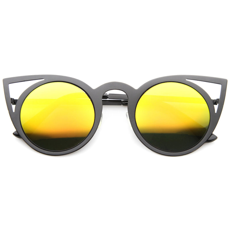 zeroUV Women's Laser Cut Round Metal Mirror Lens Sunglasses A102 Sunglasses White Smoke Black Yellow Mirror