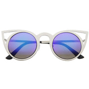zeroUV Women's Laser Cut Round Metal Mirror Lens Sunglasses A102 Sunglasses White Smoke Silver Blue Green Mirror