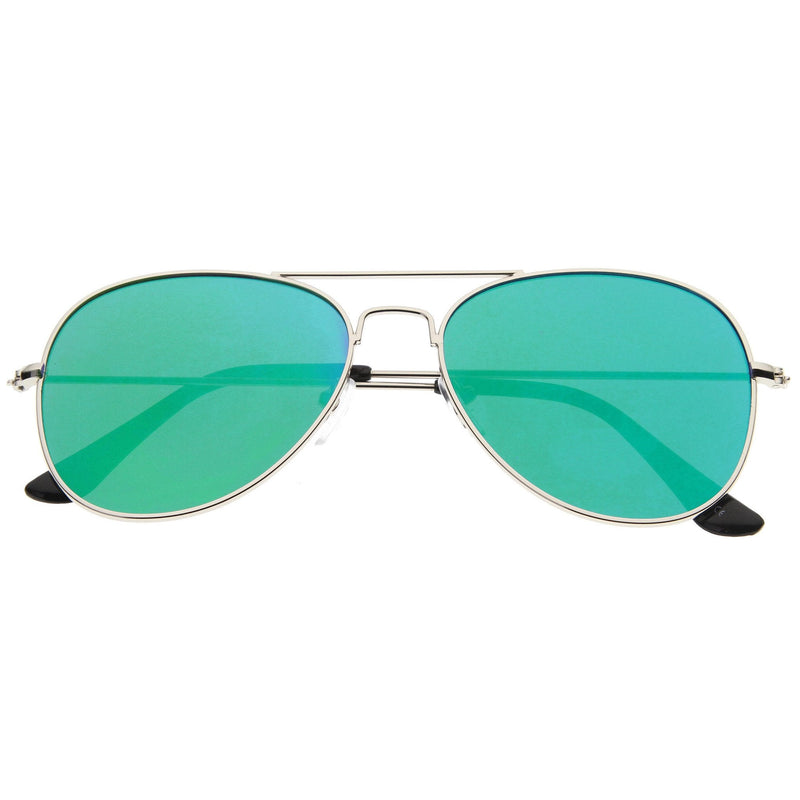 zeroUV Modern Flat Lens Wire Metal Aviator Sunglasses A174 Sunglasses White Smoke Silver Green