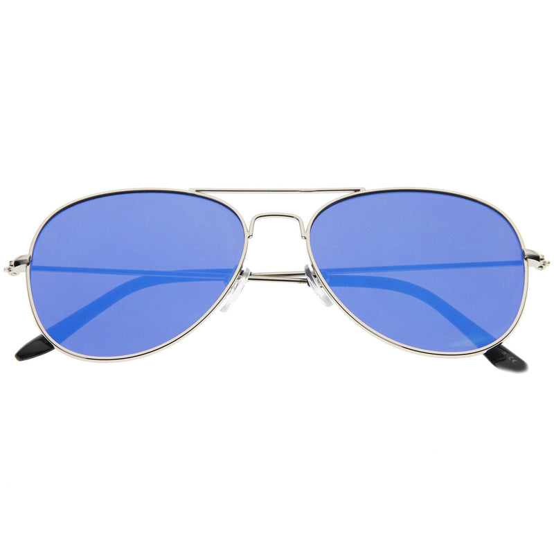 zeroUV Modern Flat Lens Wire Metal Aviator Sunglasses A174 Sunglasses White Smoke Silver Blue