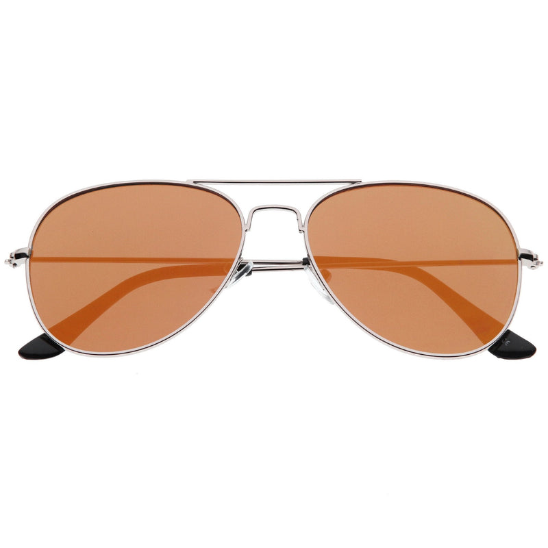 zeroUV Modern Flat Lens Wire Metal Aviator Sunglasses A174 Sunglasses White Smoke Silver Orange