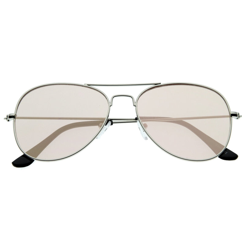 zeroUV Modern Flat Lens Wire Metal Aviator Sunglasses A174 Sunglasses White Smoke Silver Pink