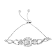 Bids.com .925 Sterling Silver Diamond Cushion Frame Heart-Sides Twist 4â€-10â€ Adjustable Bolo Tennis Bolo Bracelet (I-J Color, I3 Clarity) Bracelets White Smoke White.Sterling Silver / 7