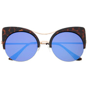 zeroUV Oversize Flat Lens Round Cat Eye Mirror Lens Sunglasses A175 Sunglasses White Smoke Tortoise Gold Ice