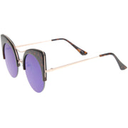 zeroUV Oversize Flat Lens Round Cat Eye Mirror Lens Sunglasses A175 Sunglasses White Smoke Tortoise Gold Ice,Black Silver Sun,Black Gold Midnight,White Gold Ice,Tortoise Gold Pink
