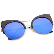 zeroUV Oversize Flat Lens Round Cat Eye Mirror Lens Sunglasses A175 Sunglasses White Smoke Tortoise Gold Ice,Black Silver Sun,Black Gold Midnight,White Gold Ice,Tortoise Gold Pink