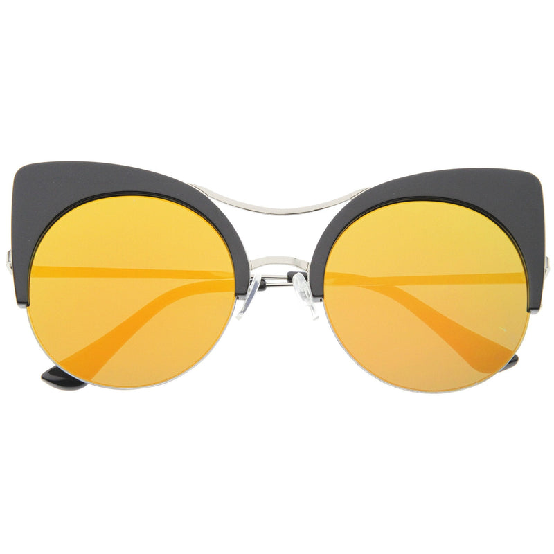 zeroUV Oversize Flat Lens Round Cat Eye Mirror Lens Sunglasses A175 Sunglasses White Smoke Black Silver Sun