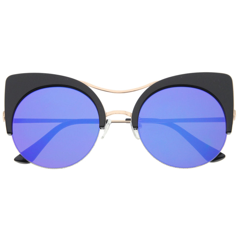 zeroUV Oversize Flat Lens Round Cat Eye Mirror Lens Sunglasses A175 Sunglasses White Smoke Black Gold Midnight